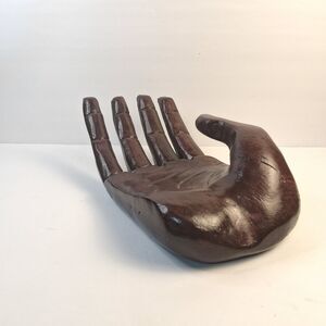 Large Carved Wood Hand Sculpture 12" Wall Mount Open Palm Bowl Jewelry Holder